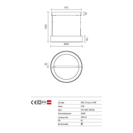 Redo 01-924 - Πολύφωτο LED με συρματόσχοινο BOND LED/47W/230V 3000K γκρι