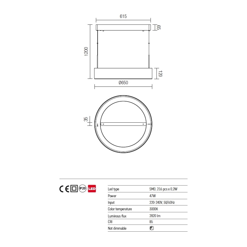 Redo 01-924 - Πολύφωτο LED με συρματόσχοινο BOND LED/47W/230V 3000K γκρι