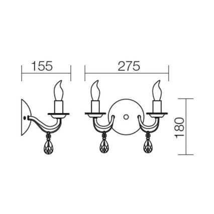 Redo 02-710 - Λάμπα τοίχου FABIOLA 2xE14/28W/230V