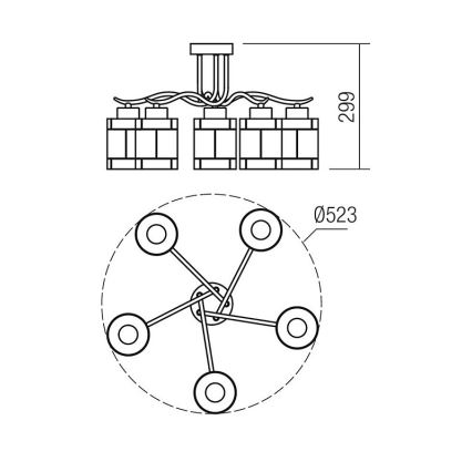 Redo 02-888 - Πλαφονιέρα οροφής DEKOR 5xE27/42W/230V διάμετρος 52,3 cm μπρονζέ