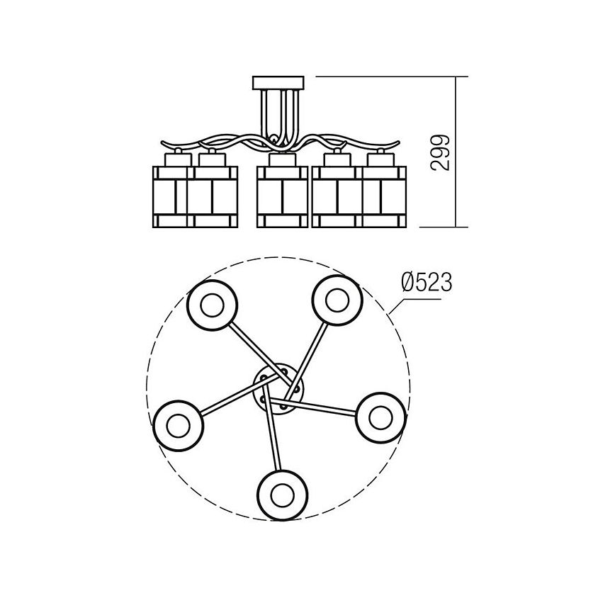 Redo 02-888 - Πλαφονιέρα οροφής DEKOR 5xE27/42W/230V διάμετρος 52,3 cm μπρονζέ