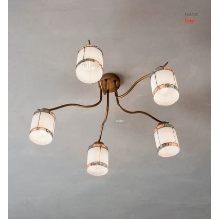 Redo 02-888 - Πλαφονιέρα οροφής DEKOR 5xE27/42W/230V διάμετρος 52,3 cm μπρονζέ