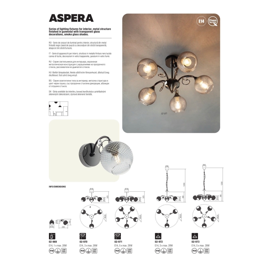 Redo 02-971 - Κρεμαστό φωτιστικό ASPERA 5xE14/28W/230V μαύρο