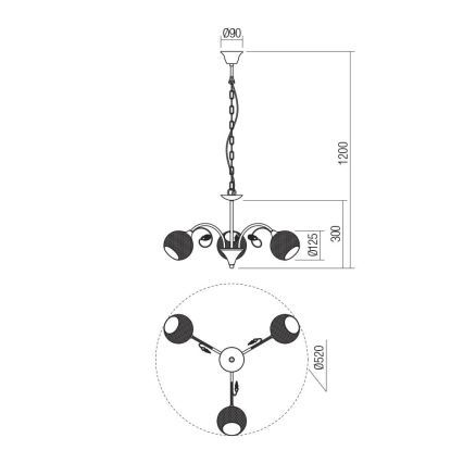 Redo 02-972 - Κρεμαστό φωτιστικό με αλυσίδα ASPERA 3xE14/28W/230V Ø 52 cm μαύρο