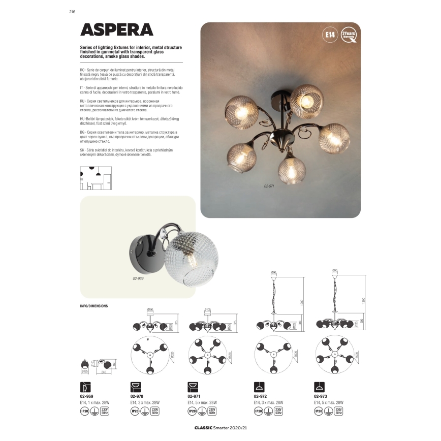 Redo 02-973 - Κρεμαστό φωτιστικό οροφής ASPERA 5xE14/28W/230V μαύρο