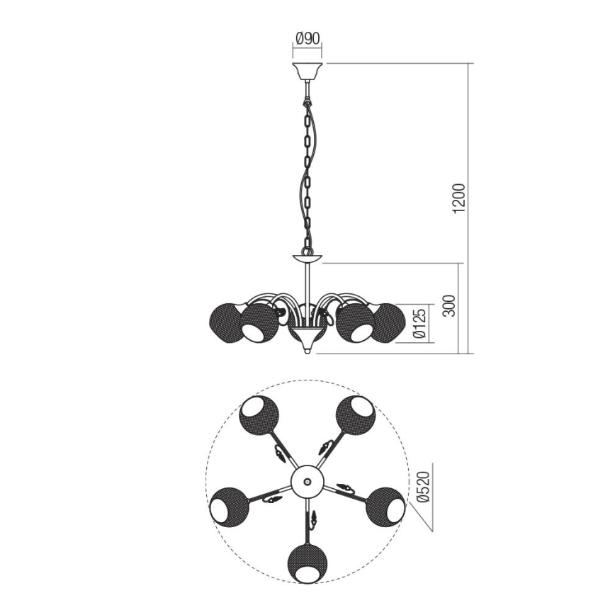 Redo 02-973 - Κρεμαστό φωτιστικό οροφής ASPERA 5xE14/28W/230V μαύρο