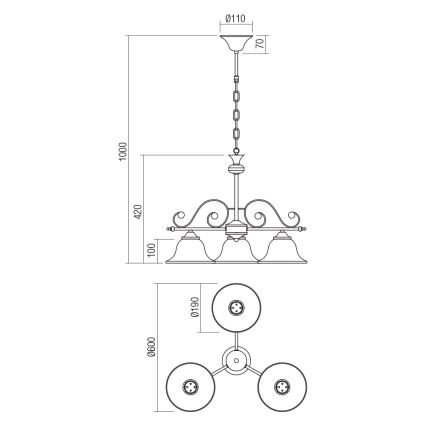 Redo 02-991 - Πολύφωτο με αλυσίδα VERSUS 3xE27/42W/230V
