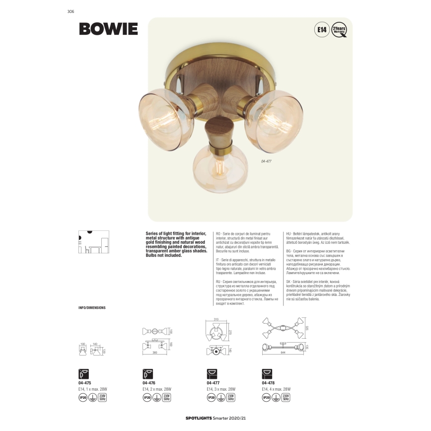 Redo 04-476 - Φωτιστικό σποτ BOWIE 2xE14/28W/230V