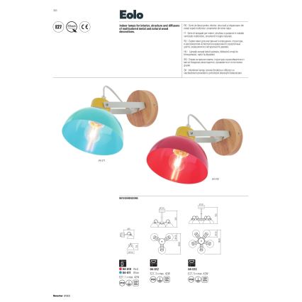 Redo 04-510 - Παιδικό φως τοίχου EOLO 1xE27/42W/230V