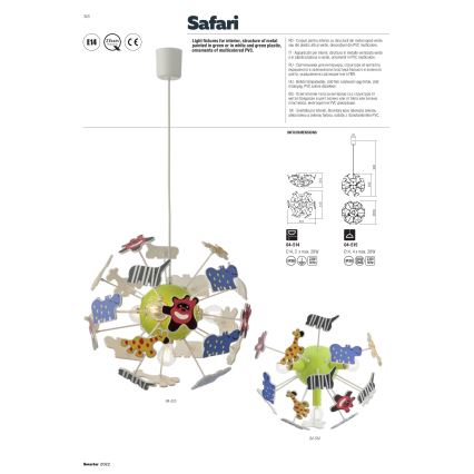 Redo 04-514 - Παιδικό φωτιστικό οροφής SAFARI 3xE14/3W/230V διάμετρος 41 cm πολύχρωμα
