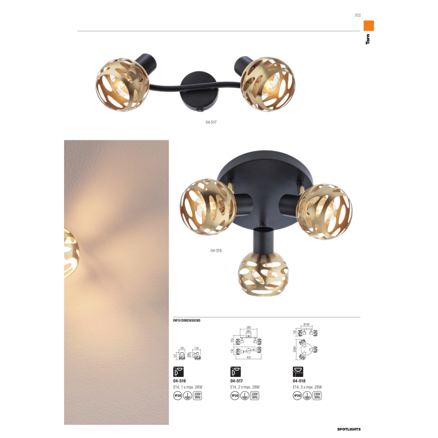 Redo 04-517 - Επιτοίχιο φωτιστικό σημείου TORN 2xE14/28W/230V