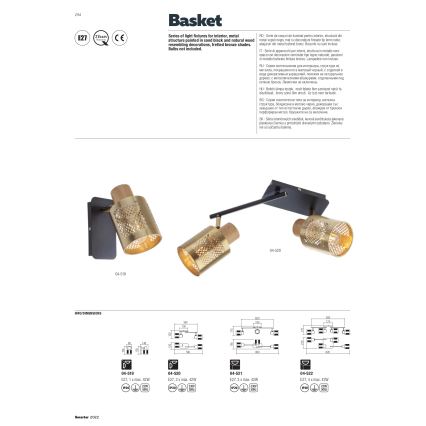 Redo 04-521 - Επιτοίχιο φωτιστικό BASKET 3xE27/42W/230V μπρονζέ