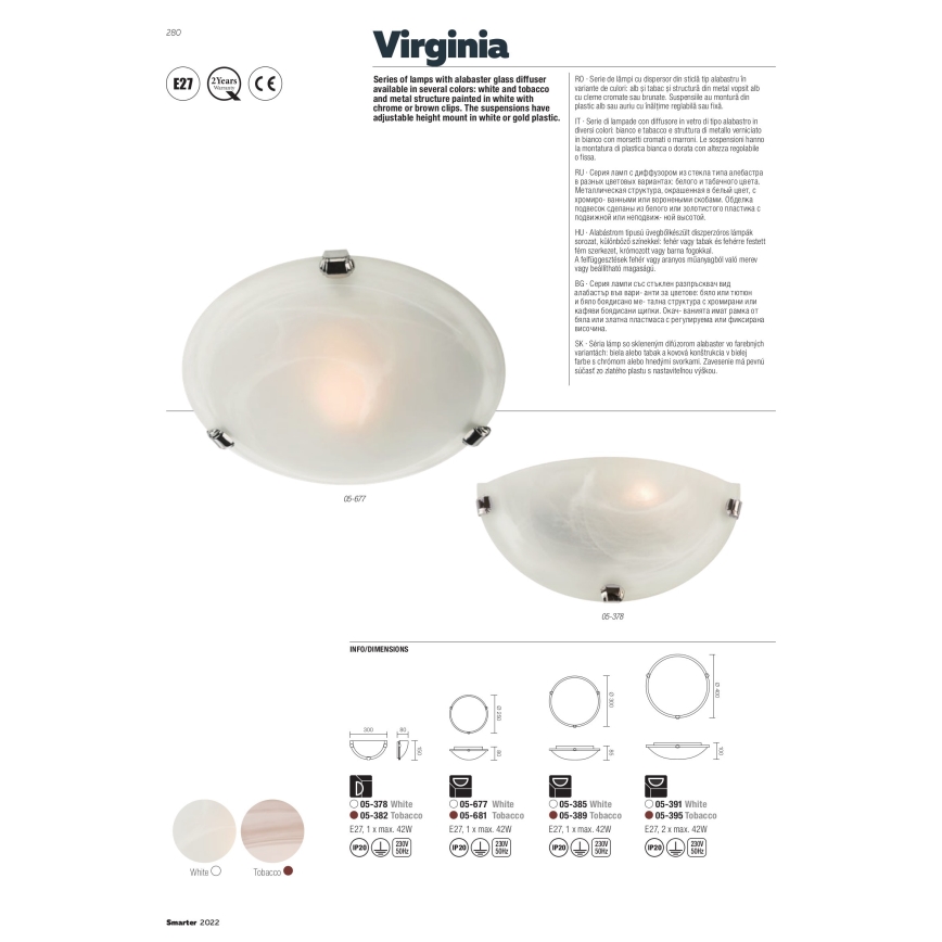 Redo 05-391 - Φωτιστικό οροφής VIRGINIA 2xE27/42W/230V διάμετρος 40 cm λευκό