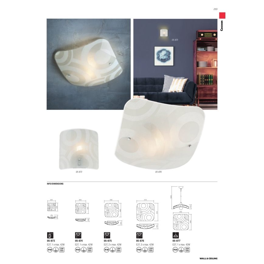 Redo 05-877 - Κρεμαστό φωτιστικό με καλώδιο COCOON 1xE27/42W/230V εκρού