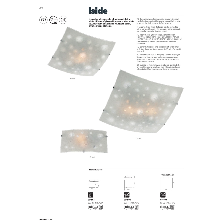 Redo 05-904 - Φωτιστικό οροφής ISIDE, 1x E27, 42W, 230V, 30x30 cm, διαφανές