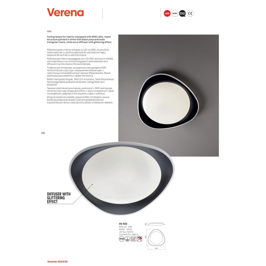 Redo 05-922 - Φωτιστικό οροφής LED VERENA LED/24W/230V ανθρακί