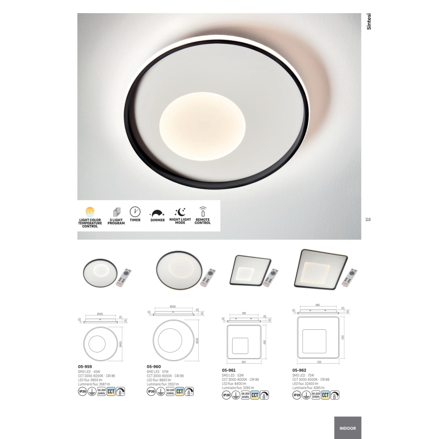 Redo 05-961 - LED Dimmable φωτιστικό οροφής SINTESI LED/53W/230V 45x45 cm 3000-6000K + τηλεχειριστήριο