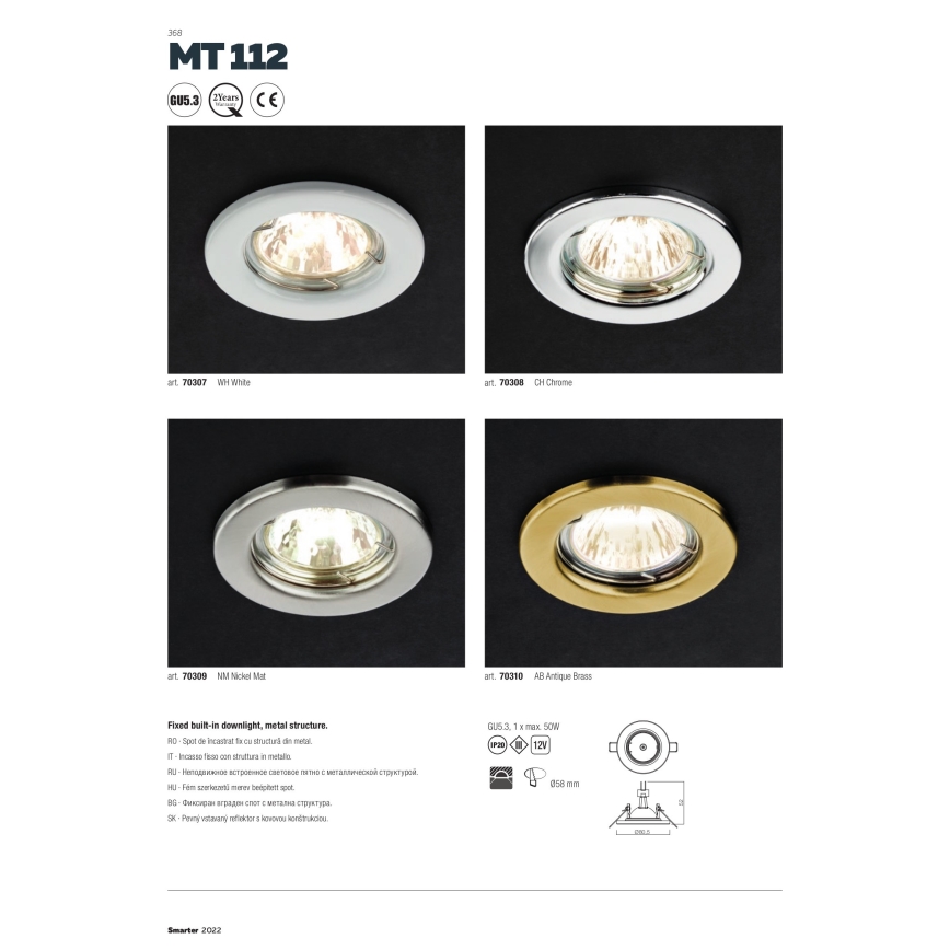 Redo 70309 - Εντοιχισμένο φωτιστικό MT 1xGU5,3/50W/12V ματ χρώμιο