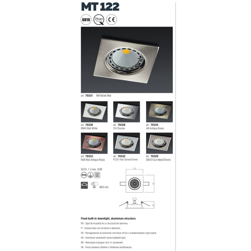 Redo 70328 - Εντοιχισμένο φωτιστικό MT 1xGU10/50W/12V