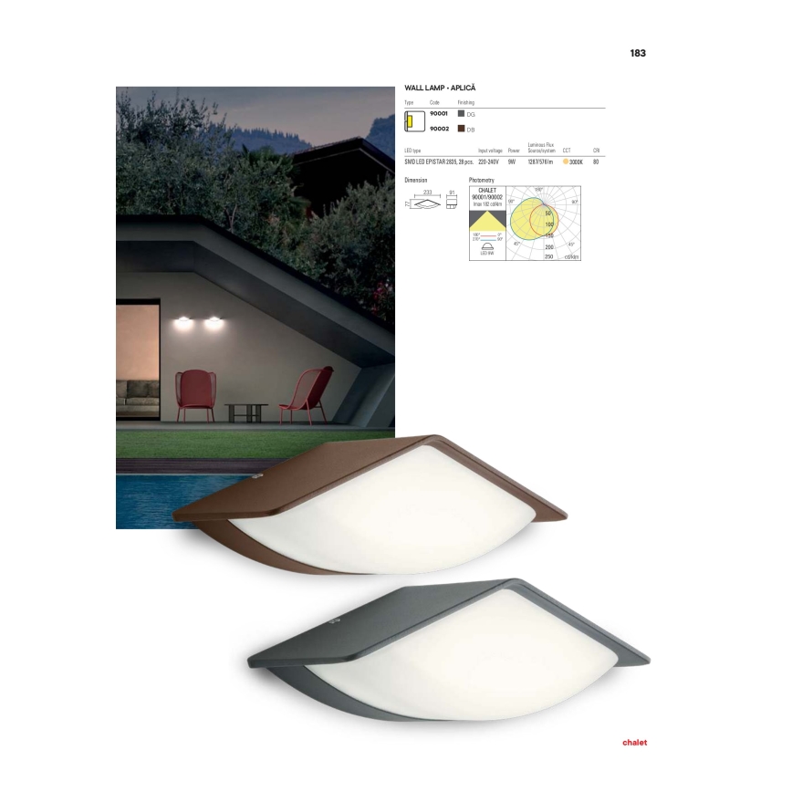 Redo 90002 - Φως τοίχου εξωτερικού χώρου LED CHALET 1xLED/8W/230V IP54