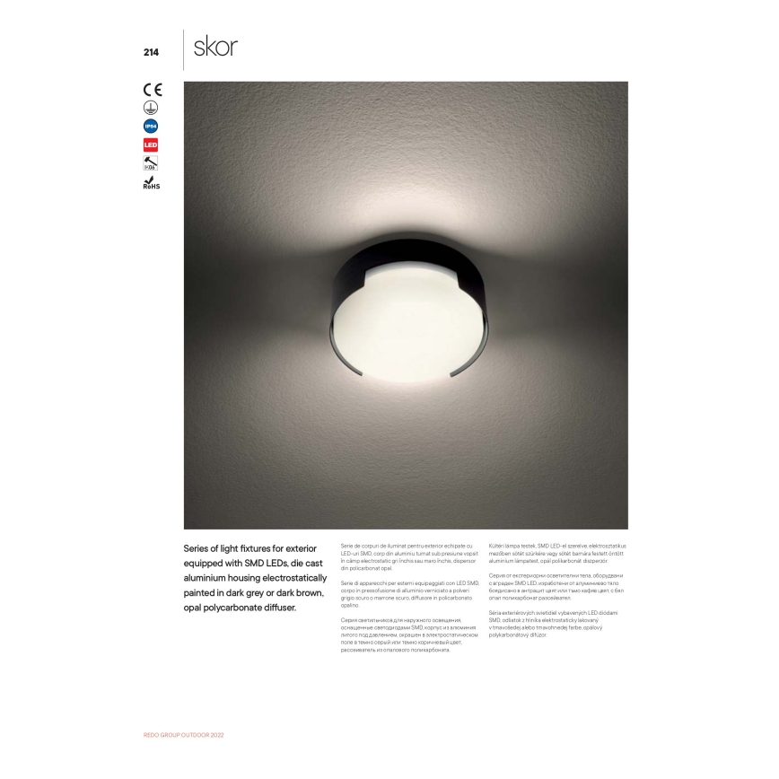 Redo 90004 - Φωτιστικό οροφής εξωτερικού χώρου LED SKOR LED/12W/230V διάμετρος 15 cm IP54 καφέ