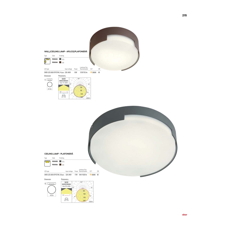 Redo 90004 - Φωτιστικό οροφής εξωτερικού χώρου LED SKOR LED/12W/230V διάμετρος 15 cm IP54 καφέ