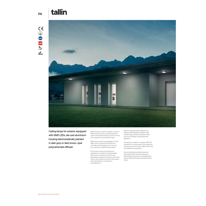 Redo 90007 - Φωτιστικό οροφής εξωτερικού χώρου LED TALLIN LED/21W/230V 24,5x24,5 cm IP54 ανθρακί