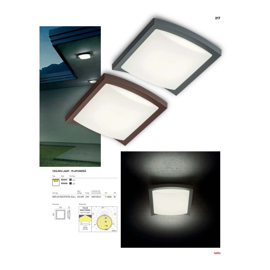 Redo 90007 - Φωτιστικό οροφής εξωτερικού χώρου LED TALLIN LED/21W/230V 24,5x24,5 cm IP54 ανθρακί