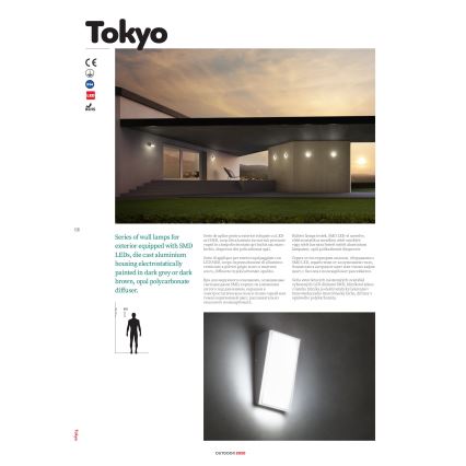 Redo 90019 - LED Επιτοίχιο φωτιστικό εξωτερικού χώρου TOKYO LED/12W/230V 3000K IP54 γκρι