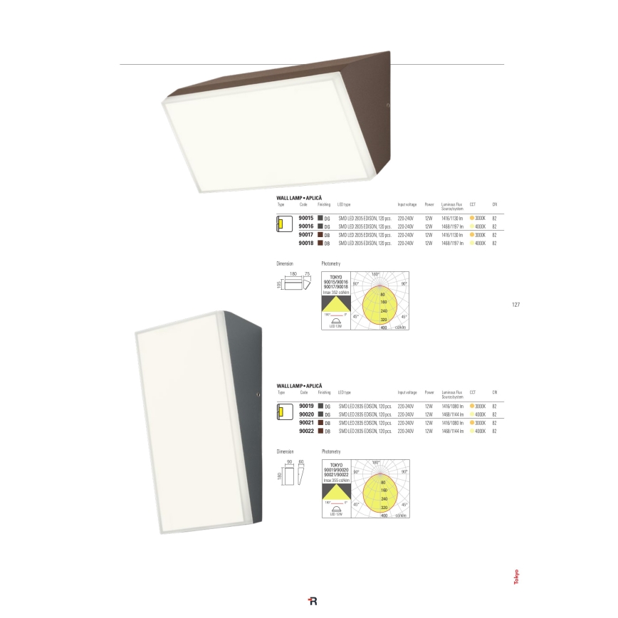 Redo 90021 - LED Επιτοίχιο φωτιστικό εξωτερικού χώρου TOKYO LED/12W/230V 3000K IP54 καφέ