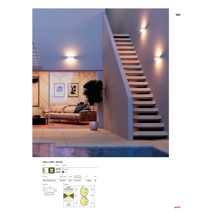 Redo 90096 - LED Εξωτερικό επιτοίχιο φωτιστικό PLANIT LED/10W/230V 3000K IP54 ανθρακί