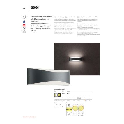 Redo 90126 - LED επιτοίχιο φωτιστικό εξωτερικού χώρου AXEL LED/7W/230V 3000 IP65 ανθρακί