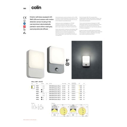 Redo 90132 - Επιτοίχιο εξωτερικό φωτιστικό LED COLIN με αισθητήρα κίνησης και σούρουπου LED/9W/230V 4000K IP54 λευκό