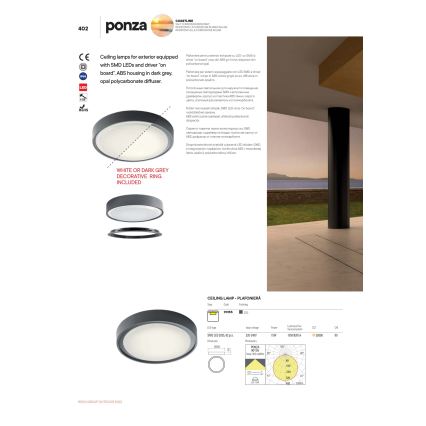 Redo 90156 - Φωτιστικό οροφής εξωτερικού χώρου LED PONZA LED/18W/230V διάμετρος 30 cm IP65