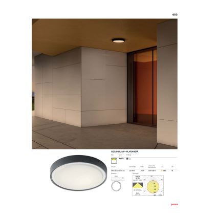 Redo 90156 - Φωτιστικό οροφής εξωτερικού χώρου LED PONZA LED/18W/230V διάμετρος 30 cm IP65