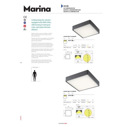 Redo 90157 - Φωτιστικό οροφής εξωτερικού χώρου LED MARINA LED/12W/230V 22x22 cm IP65 ανθρακί