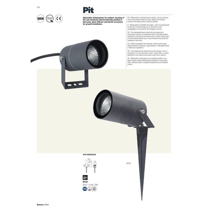 Redo 90183 - Εξωτερικό φωτιστικό PIT 1xGU10/35W/230V IP65