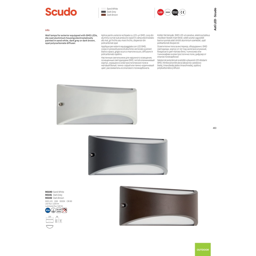Redo 90192 - Επιτοίχιο φωτιστικό εξωτερικού χώρου LED SCUDO LED/10W/230V 3000K IP54 καφέ