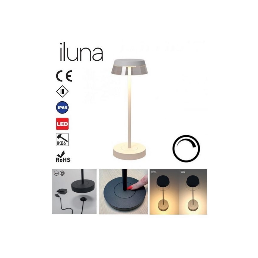 Redo 90306 - Επιτραπέζια λάμπα αφής dimming LED ILUNA LED/2,5W/5V 2700-3000K 3000 mAh IP65 λευκό