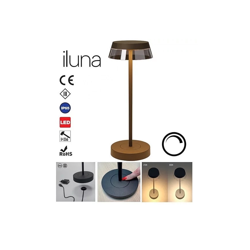 Redo 90308 - Επιτραπέζια λάμπα αφής dimming LED ILUNA LED/2,5W/5V 2700-3000K 3000 mAh IP65 καφέ