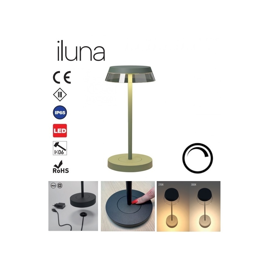 Redo 90309 - Επιτραπέζια λάμπα αφής dimming LED ILUNA LED/2,5W/5V 2700-3000K 3000 mAh IP65 πράσινο