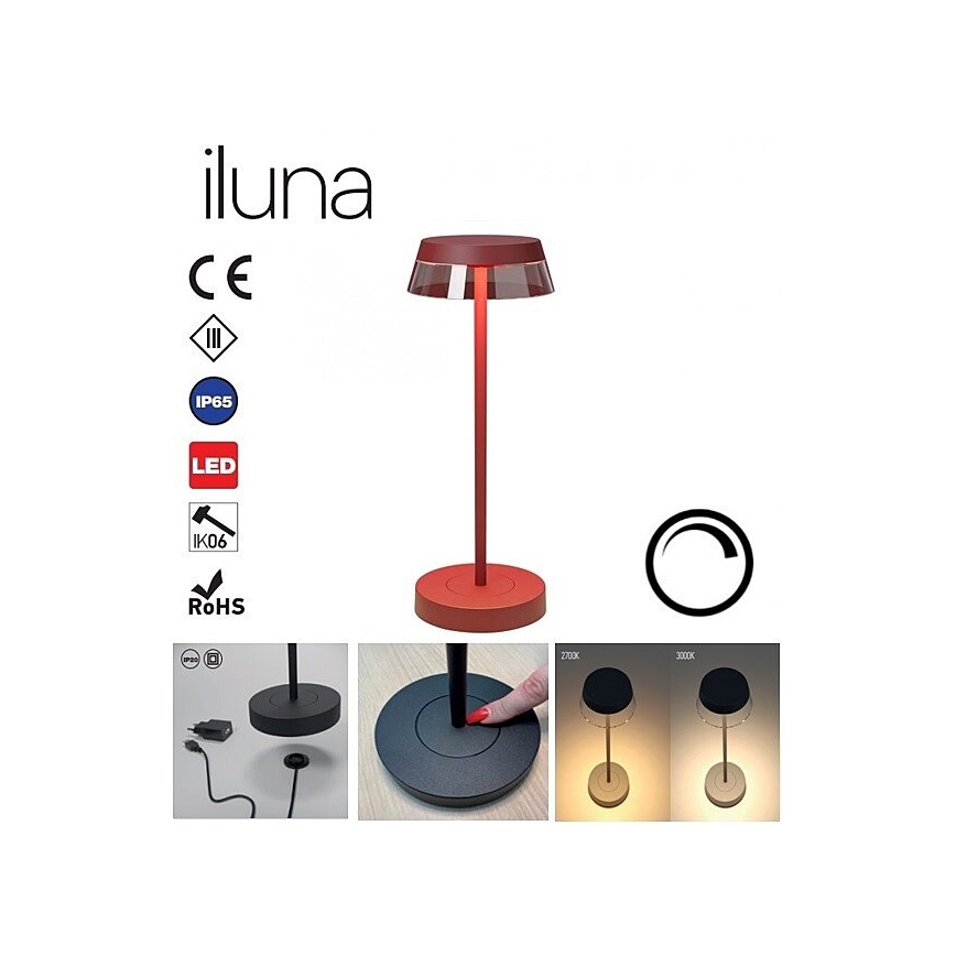 Redo 90311- Επιτραπέζια λάμπα αφής dimming LED ILUNA LED/2,5W/5V 2700-3000K 3000 mAh IP65 κόκκινο