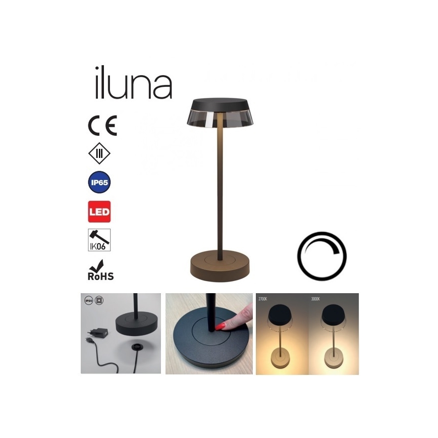Redo 90312 - Επιτραπέζια λάμπα αφής dimming LED ILUNA LED/2,5W/5V 2700-3000K 3000 mAh IP65 μαύρο