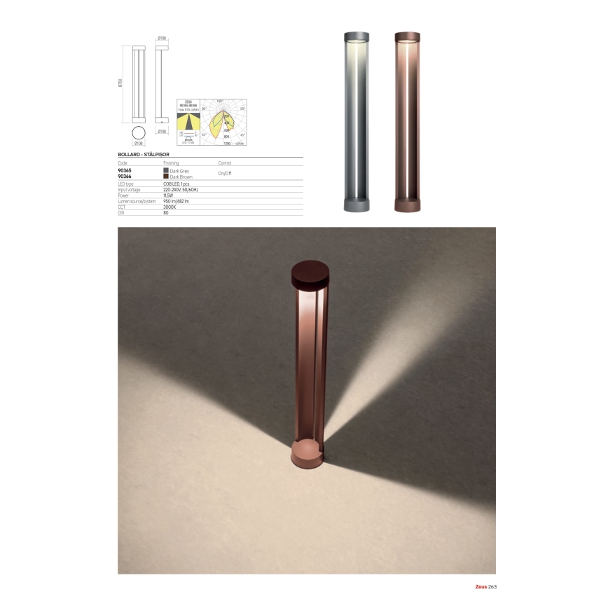 Redo 90365 - LED Εξωτερικό φωτιστικό ZEUS LED/11,5W/230V 3000K 75 cm IP54 ανθρακί