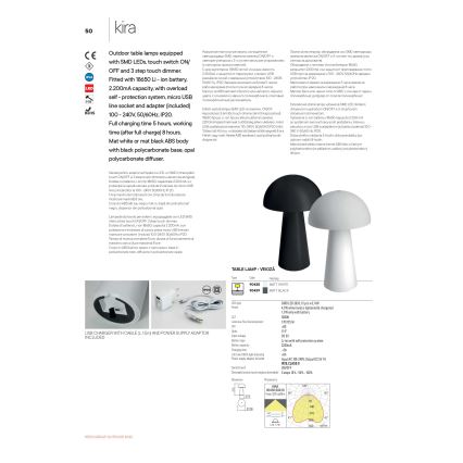 Redo 90438 - LED ρυθμιζόμενη με αφή εξωτερική λάμπα KIRA LED/4,7W/230V 2200 mAh IP44 λευκή