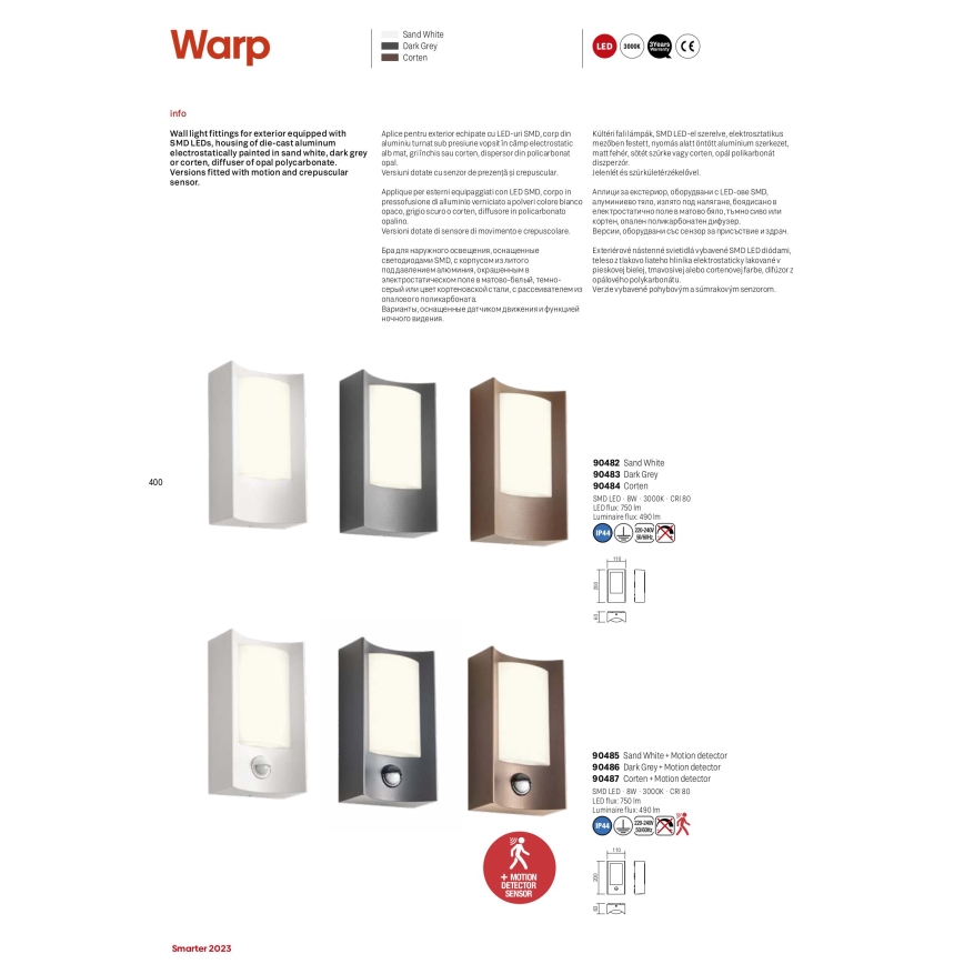 Redo 90483 - Επιτοίχιο φωτιστικό εξωτερικού χώρου LED WARP LED/8W/230V 3000K IP44 ανθρακί