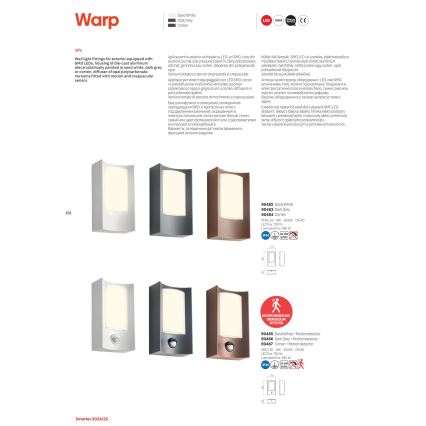 Redo 90487 - LED Φωτιστικό τοίχου εξωτερικού χώρου με αισθητήρα WARP LED/8W/230V 3000K IP44 καφέ