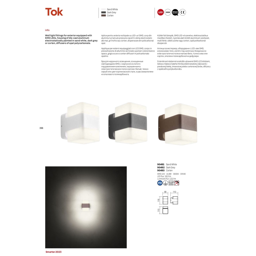 Redo 90492 - Επιτοίχιο φωτιστικό εξωτερικού χώρου LED TOK LED/14,8W/230V IP44 ανθρακί
