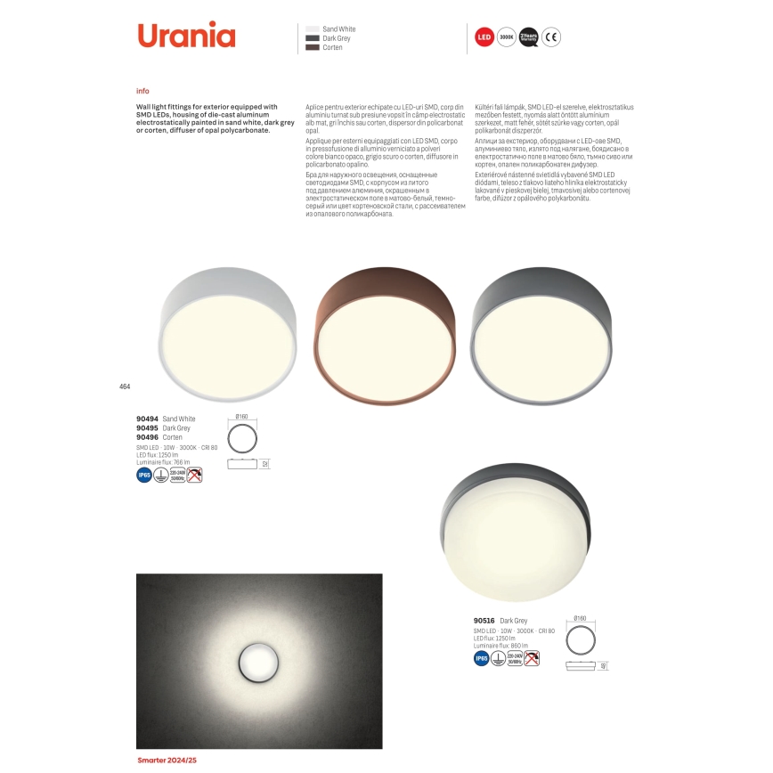 Redo 90496 - Φωτιστικό οροφής εξωτερικού χώρου LED URANIA LED/10W/230V διάμετρος 16 cm 3000K IP65 καφέ