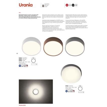 Redo 90516 - Φωτιστικό οροφής εξωτερικού χώρου LED URANIA LED/10W/230V διάμετρος 16 cm IP65 ανθρακί